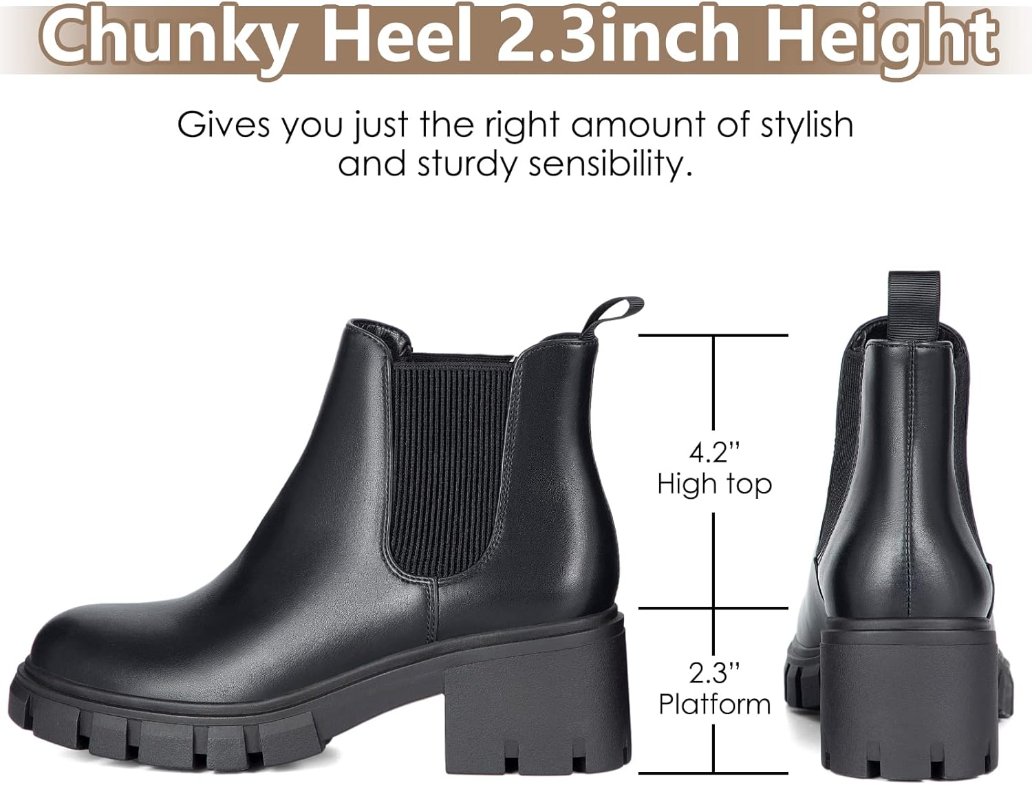 Athlefit Women's Chelsea Boots Fashion Lug Sole Chunky Heel Slip on Elastic Ankle Booties - Image 3