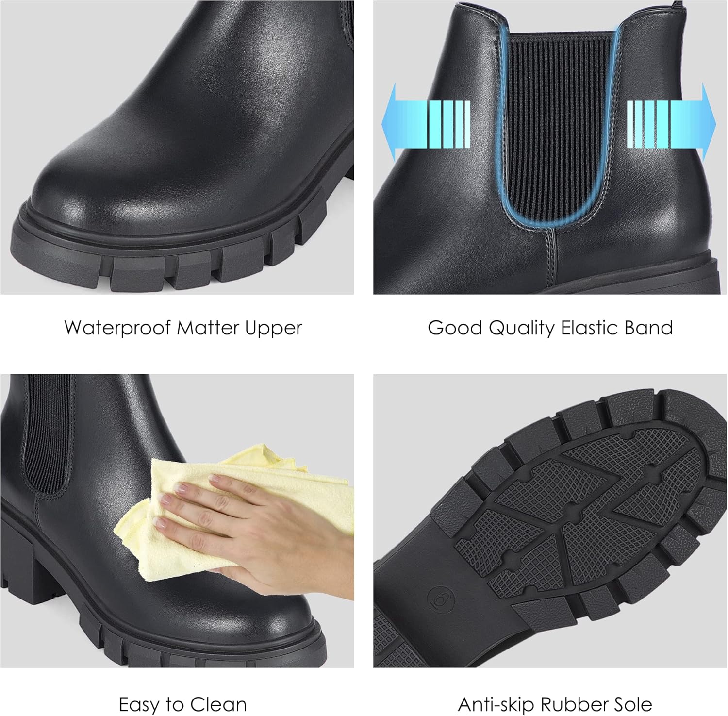 Athlefit Women's Chelsea Boots Fashion Lug Sole Chunky Heel Slip on Elastic Ankle Booties - Image 4