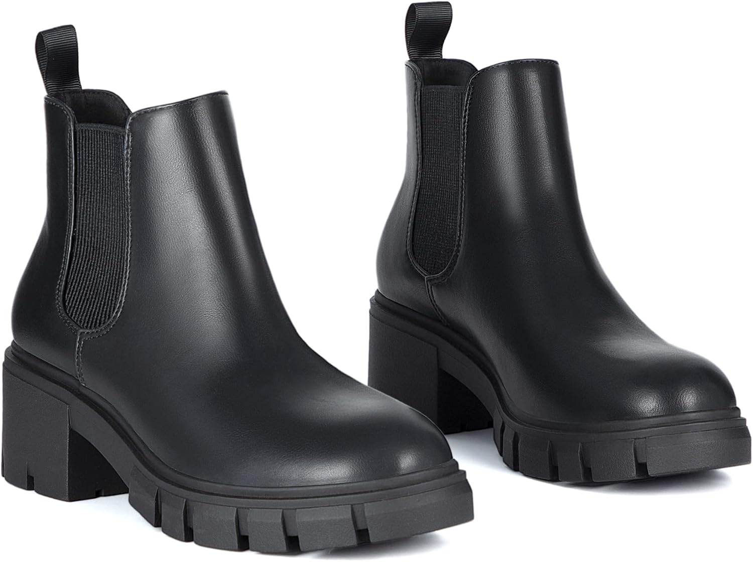 Athlefit Women's Chelsea Boots Fashion Lug Sole Chunky Heel Slip on Elastic Ankle Booties - Image 5