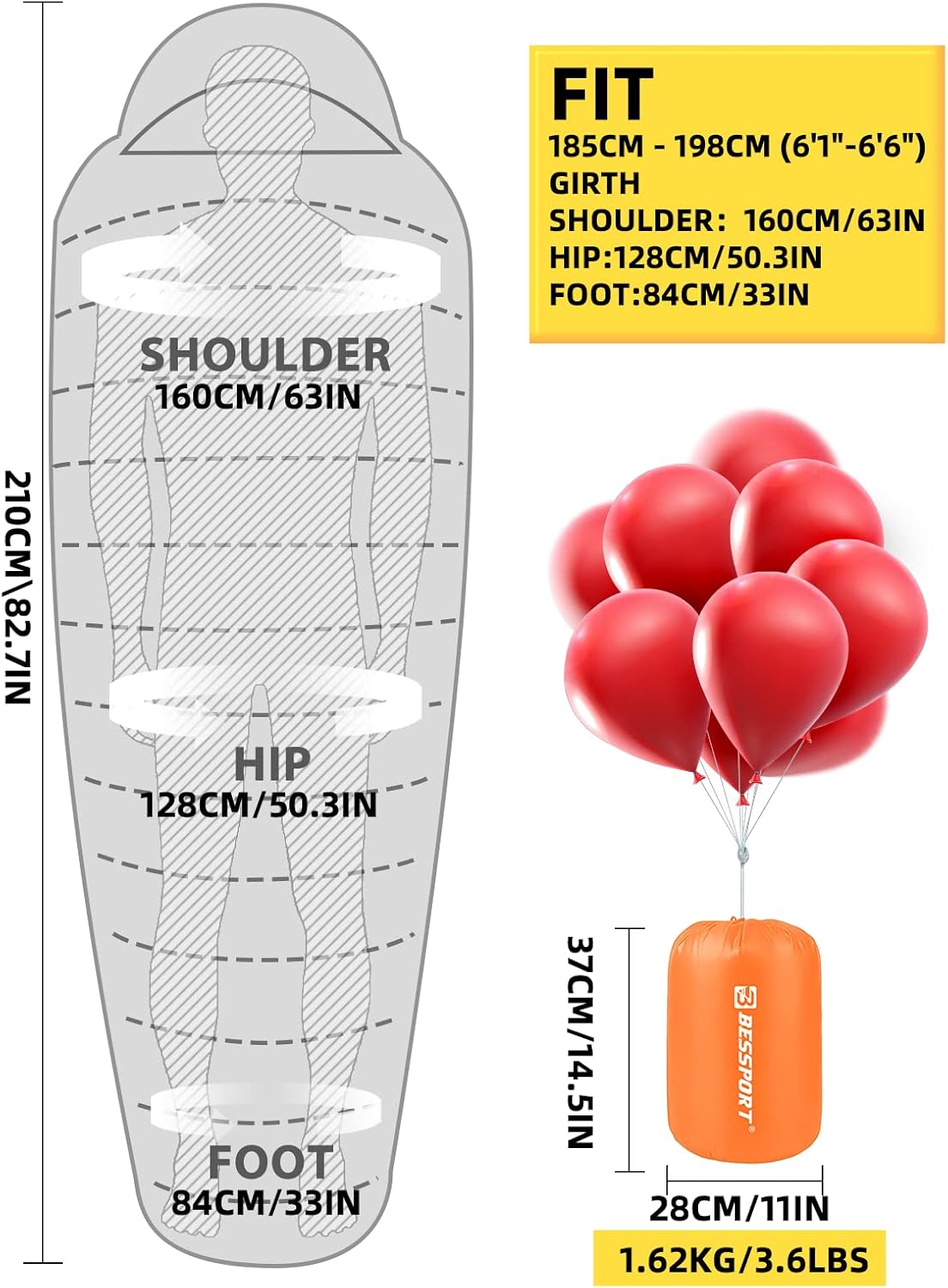 Bessport Mummy Sleeping Bag | 15-45 ℉ Extreme 3-4 Season Sleeping Bag for Adults Cold Weather– Warm and Washable, for Hiking Traveling & Outdoor Activities - Image 2