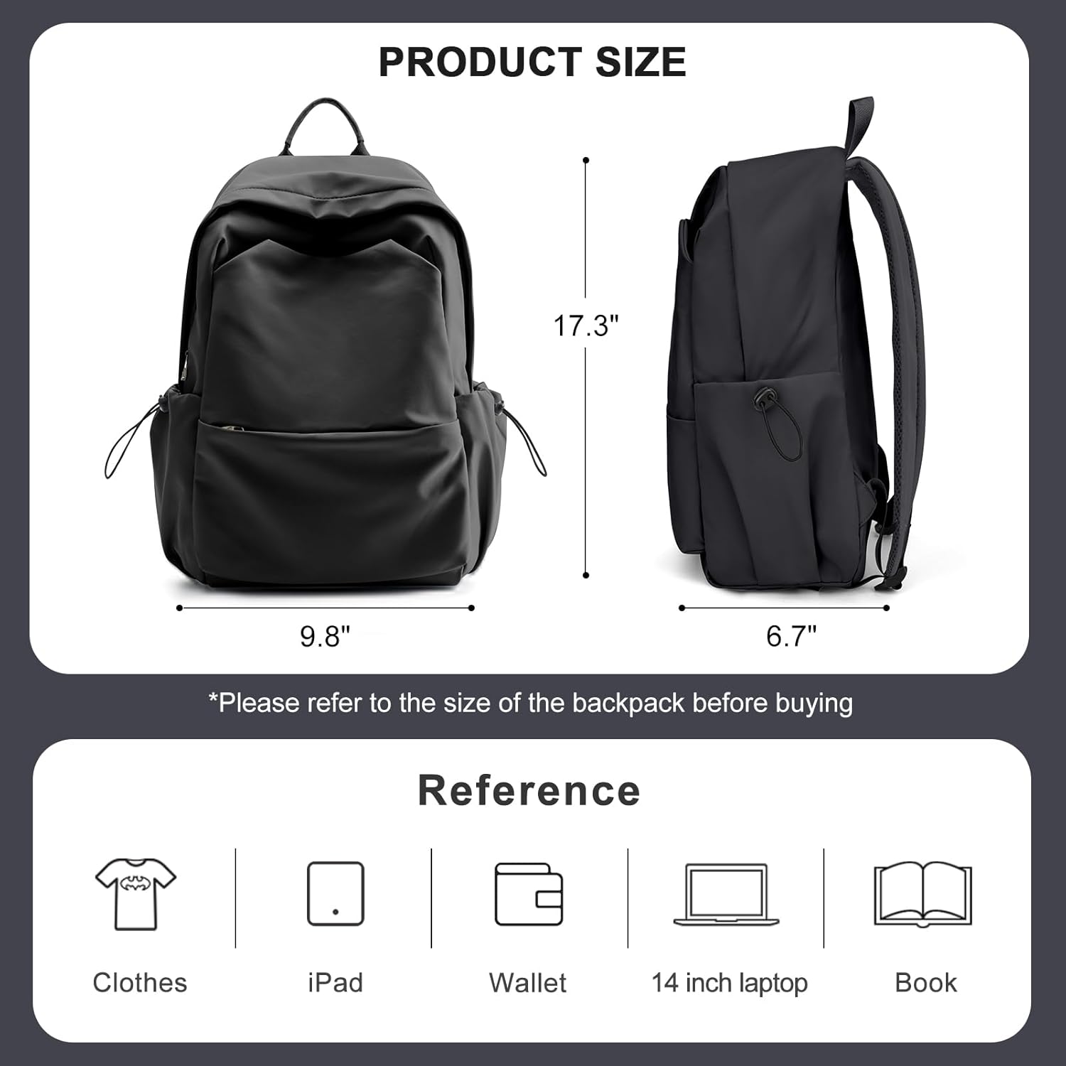 Black Backpack for Women Small Backpacks for School Bag School Backpack for College Bookbag for Women Waterproof Gym Backpacks for Men Book Bags - Image 3