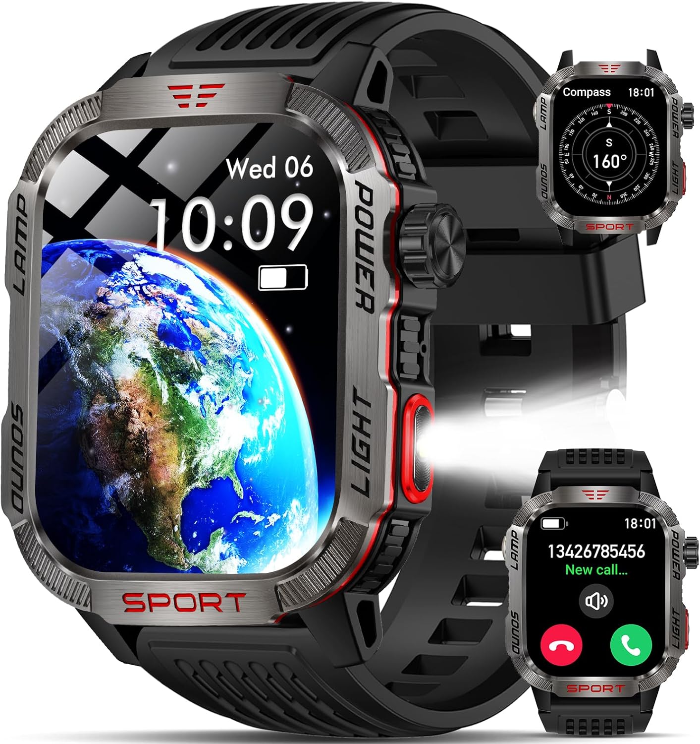 Military Smart Watches for Men - 40 Days Battery Life, Compass & Flashlight - 2.01'' HD IP68 Waterproof Smart Watch, Fitness Tracker with Call, Heart Rate, Sleep Monitor,100+ Sport Modes