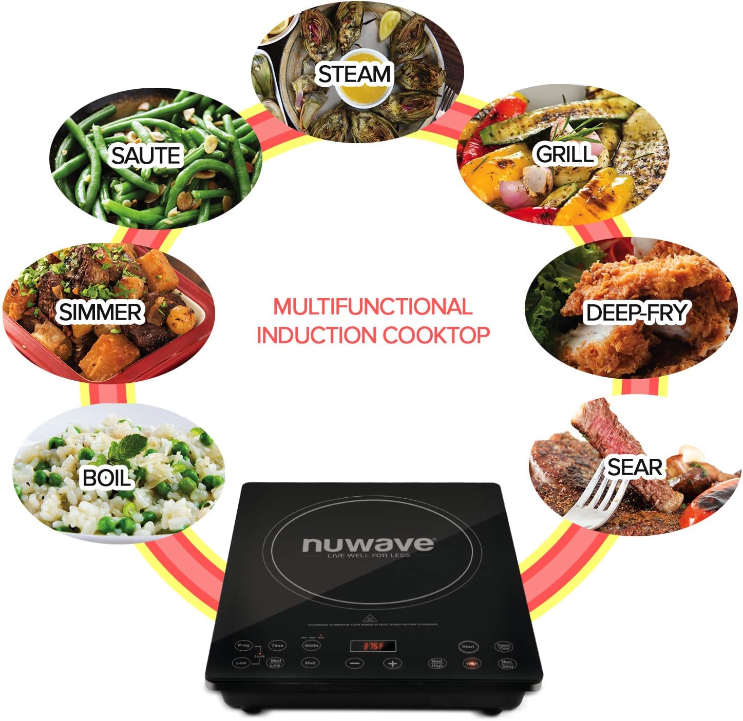 Nuwave Pro Chef Induction Cooktop, NSF-Certified, Commercial-Grade, Portable, Powerful 1800W, Large 8” Heating Coil, 94 Temp Settings 100°F - 575°F in 5°F, Shatter-Proof Ceramic Glass Surface - Image 7