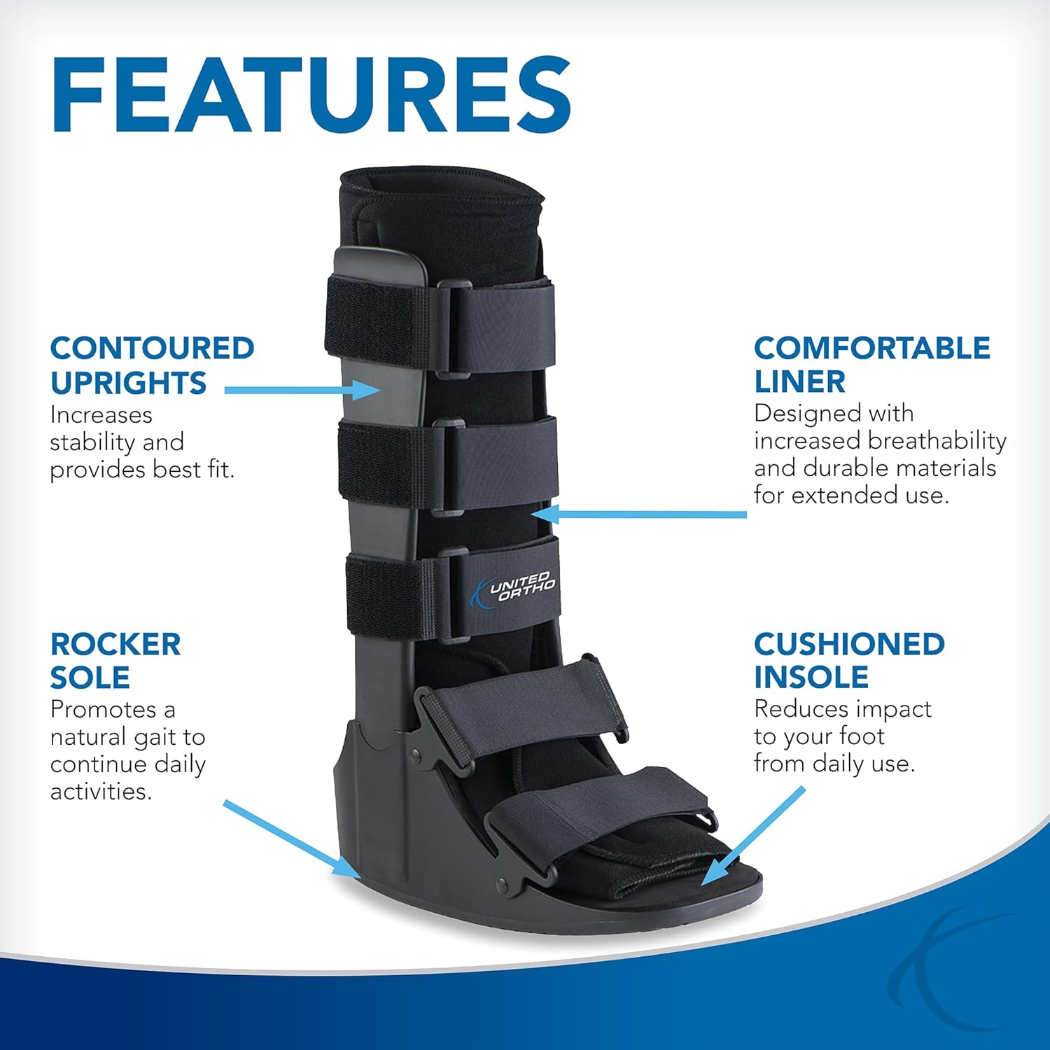 United Ortho Cam Walker Fracture Boot, Medium, Black - Image 3