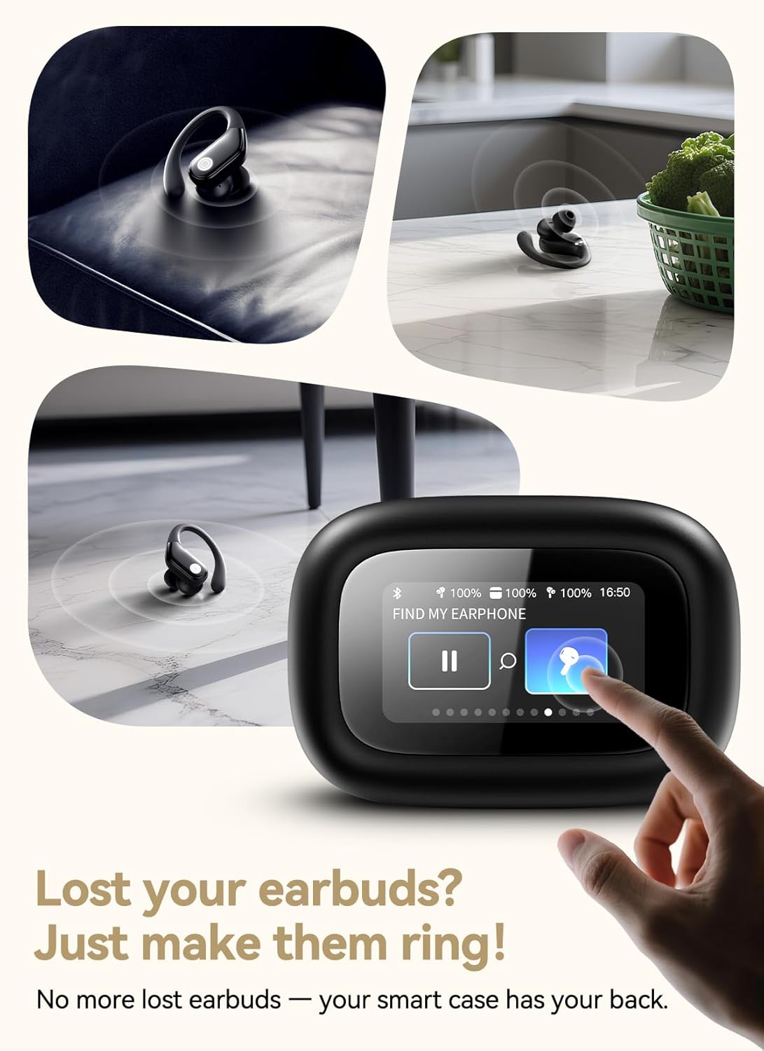 Wireless Earbuds, ENC Noise Cancelling Sport Ear Buds with Multifunctional Touch Screen, Bluetooth 5.4 Headphones, Bass Stereo Sound, 5 EQ Over The Ear Earbuds for Sports/Workout/Gym-Black - Image 4