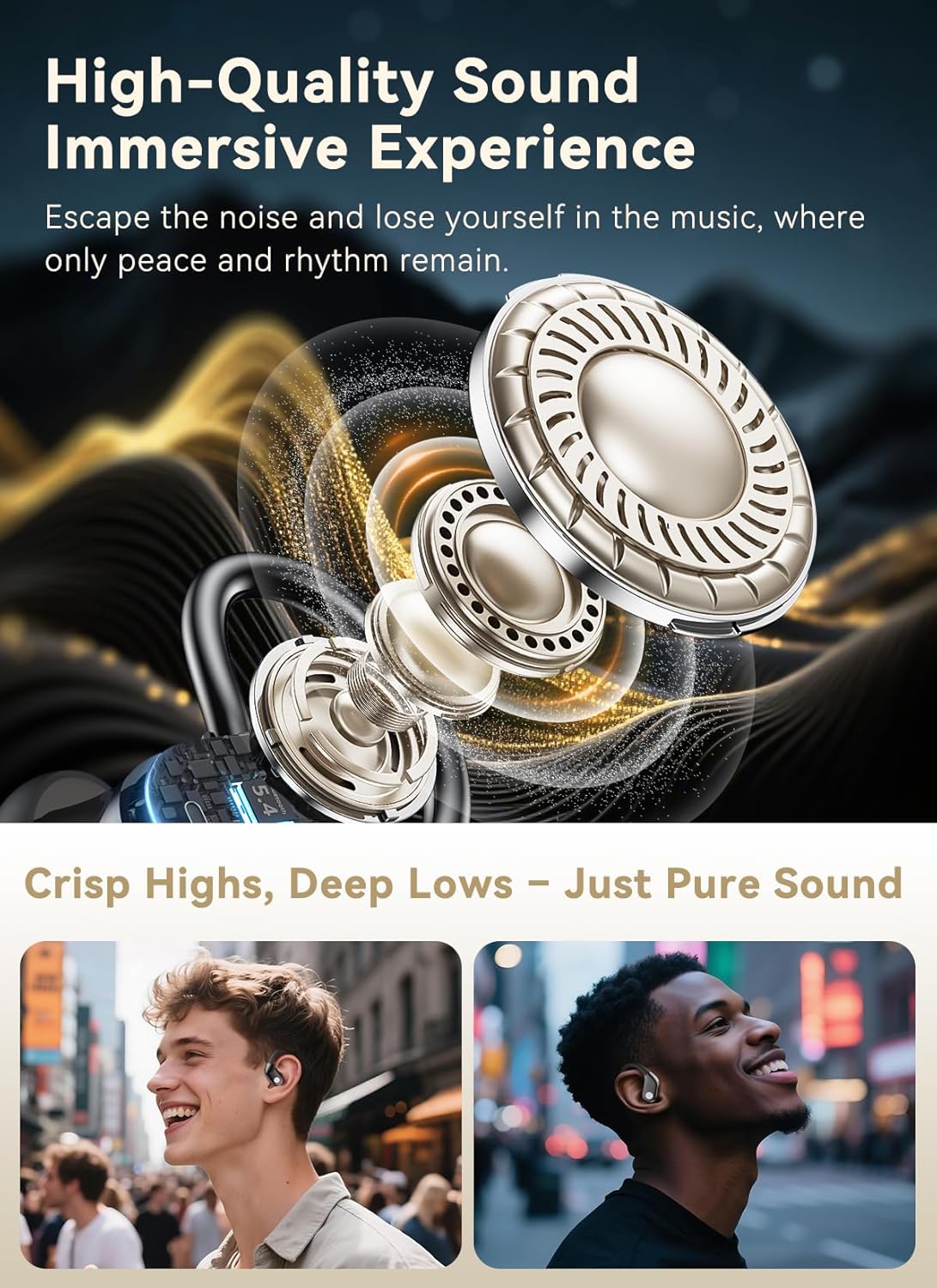 Wireless Earbuds, ENC Noise Cancelling Sport Ear Buds with Multifunctional Touch Screen, Bluetooth 5.4 Headphones, Bass Stereo Sound, 5 EQ Over The Ear Earbuds for Sports/Workout/Gym-Black - Image 5