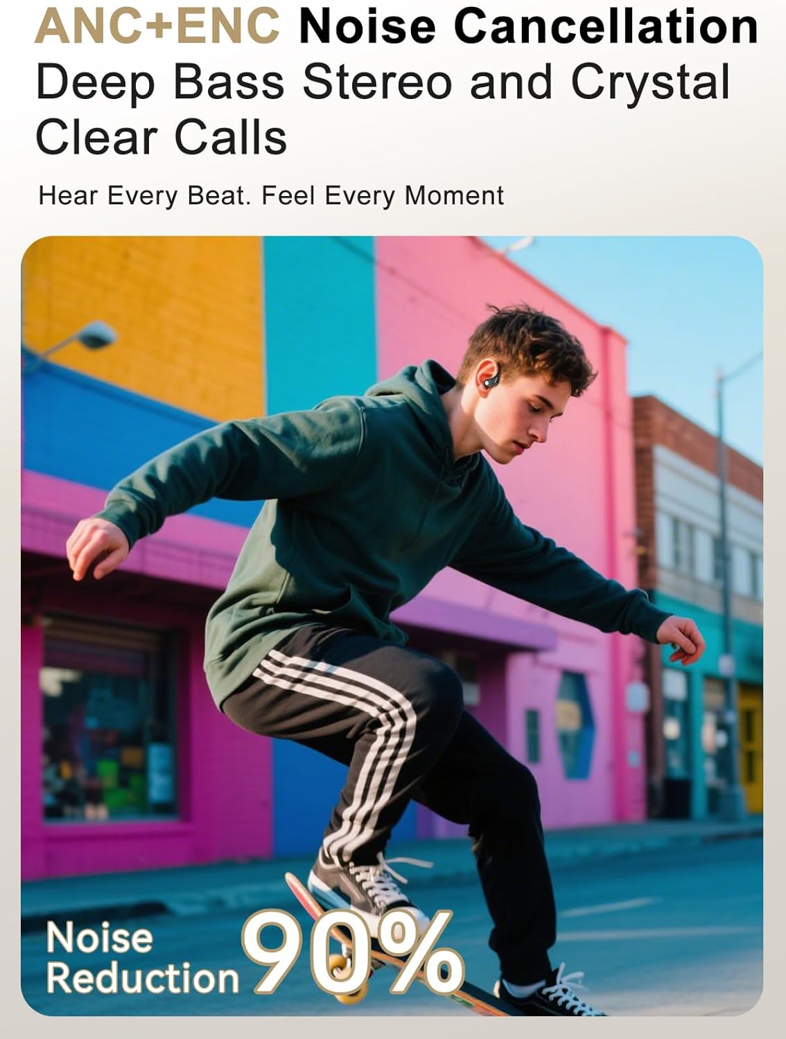 Wireless Earbuds, ENC Noise Cancelling Sport Ear Buds with Multifunctional Touch Screen, Bluetooth 5.4 Headphones, Bass Stereo Sound, 5 EQ Over The Ear Earbuds for Sports/Workout/Gym-Black - Image 6